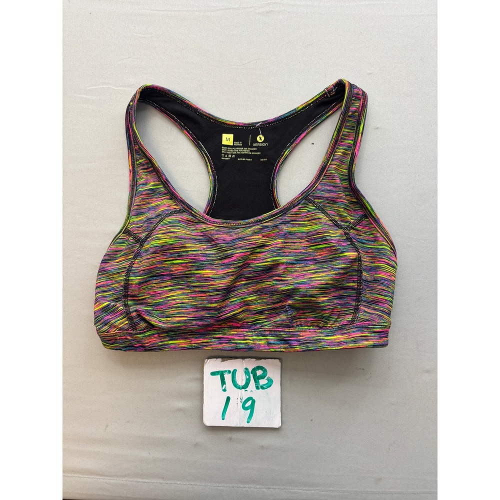 Xersion Womens Space Dye Racerback Sports Bra Neon Multi Color Quick Dry Medium